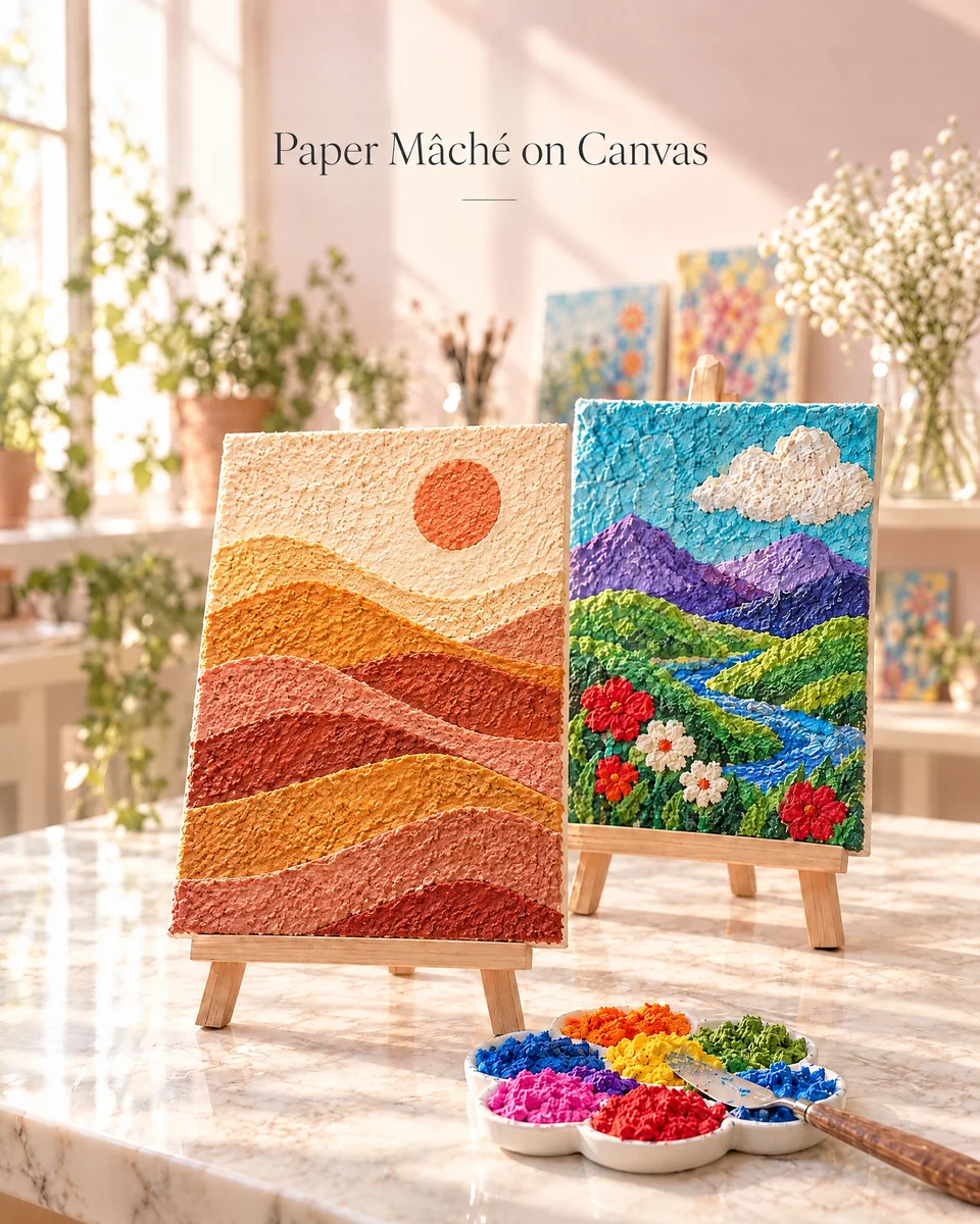 Paper Mâché on Canvas workshop artwork supplied by Picasso Artists
